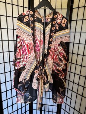 Boho Paisley Tribal Print Kimono Tie Front Cardigan Wrap